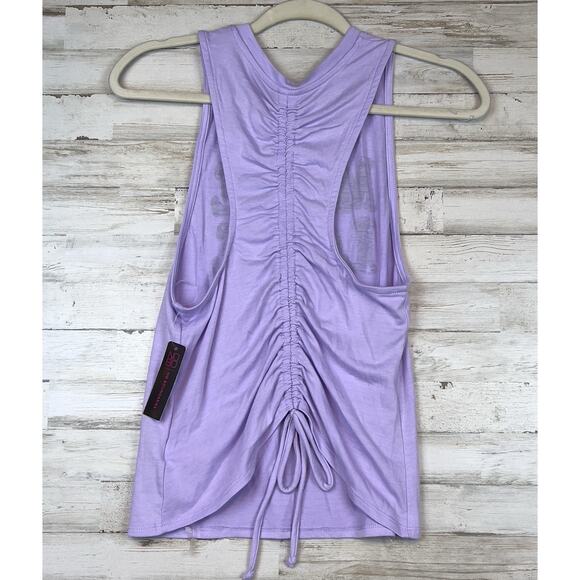 NWT No Boundaries Tank Top “MORE LOVE” Juniors Size Small Purple Cinched Back - Picture 3 of 8